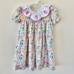 Girls Gl Fliral Smocked Dress with Bunnies